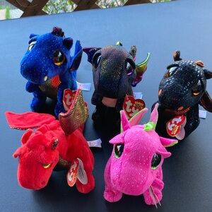 Ty Dragon Plush Set - Blue, Pink, Red, Black